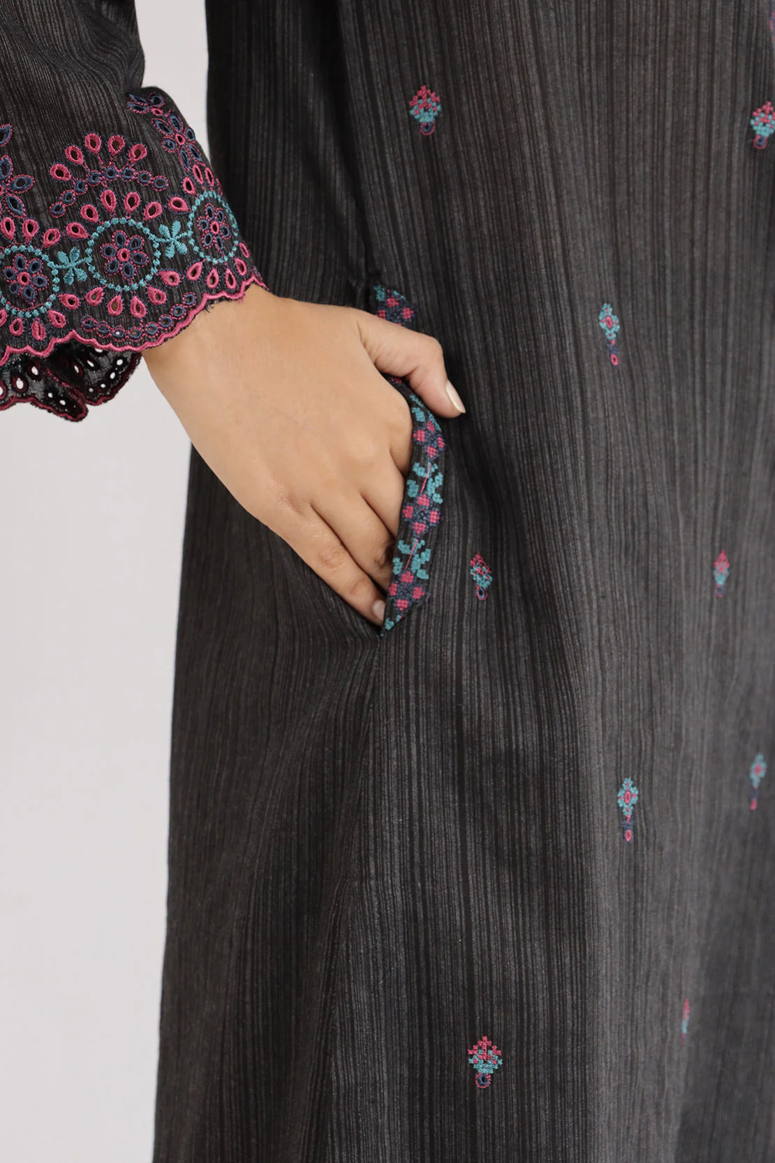 Solid Embroidered Zari Filament Stitched 2 Piece (Shirt/Trouser) - Image 3