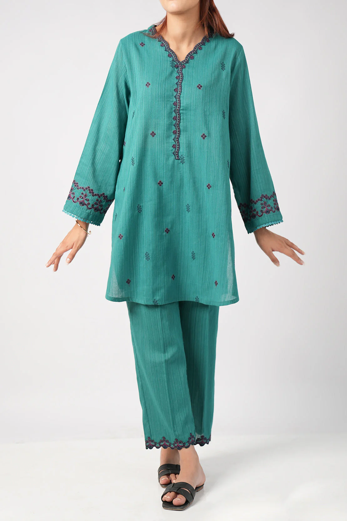 Solid Embroidered Zari Filament Stitched 2 Piece (Shirt/Trouser)