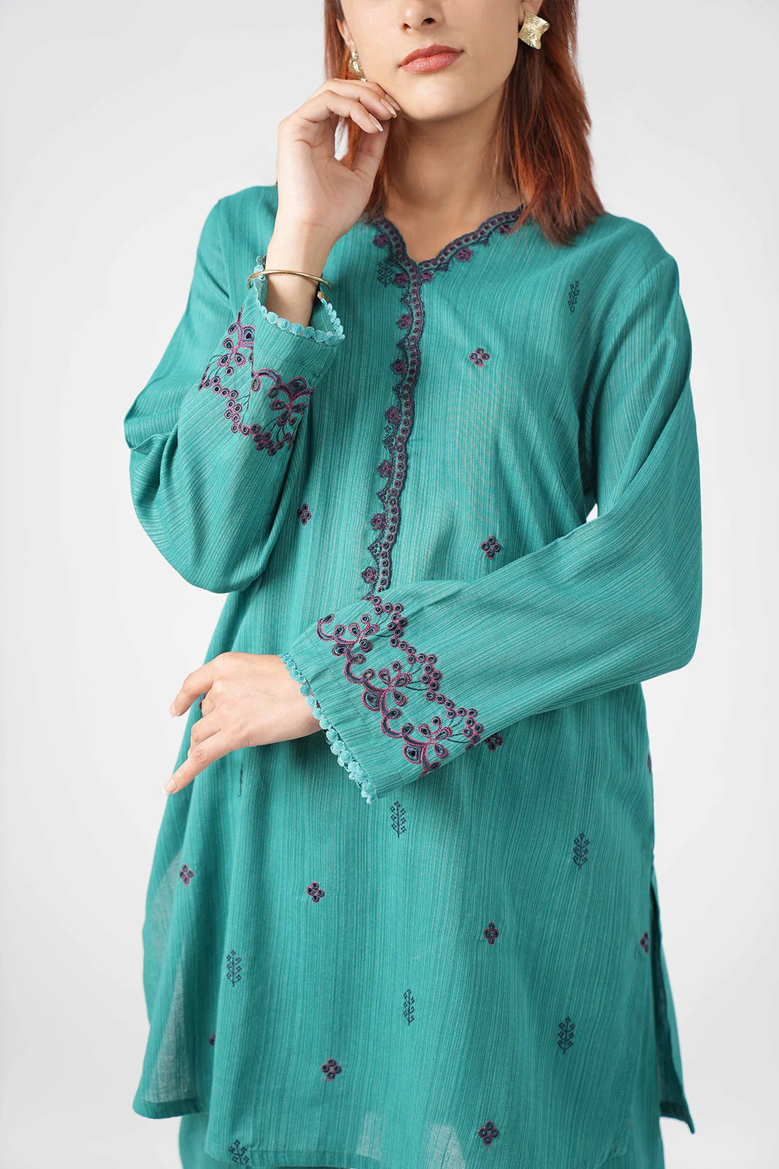 Solid Embroidered Zari Filament Stitched 2 Piece (Shirt/Trouser) - Image 3