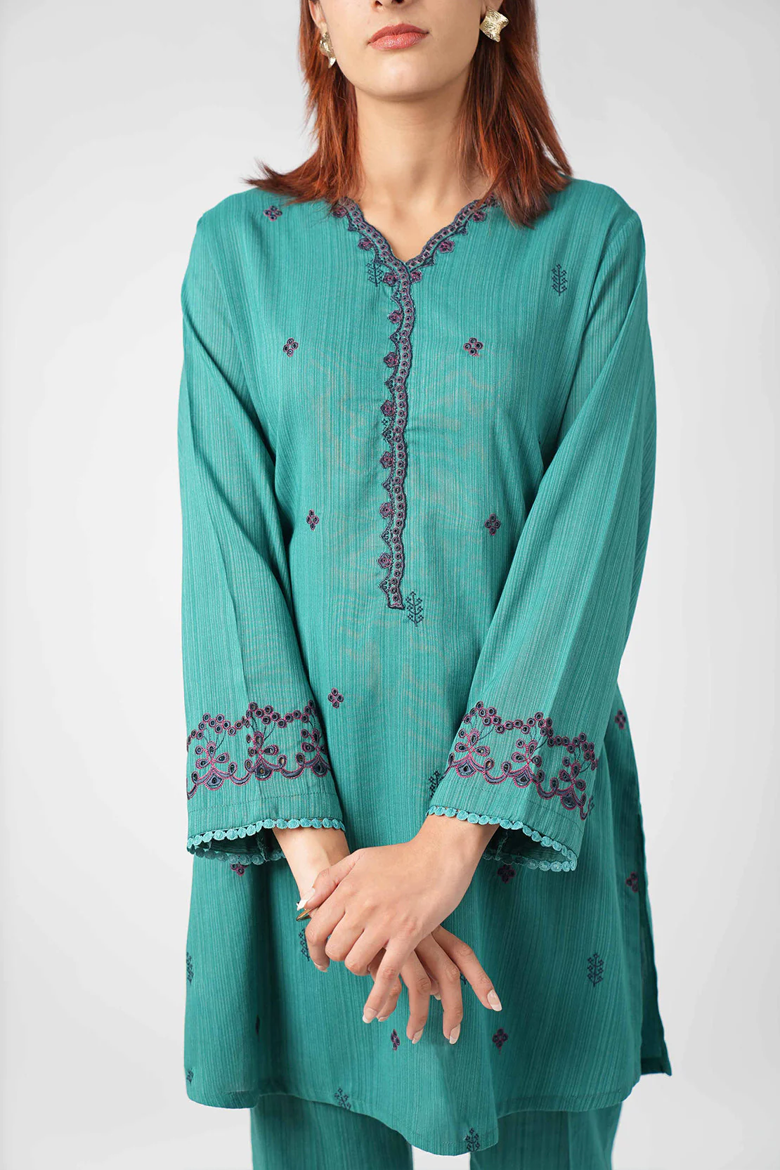 Solid Embroidered Zari Filament Stitched 2 Piece (Shirt/Trouser) - Image 4