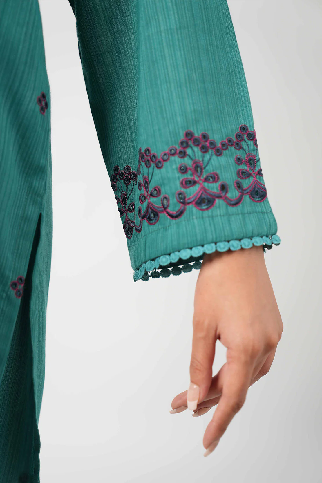 Solid Embroidered Zari Filament Stitched 2 Piece (Shirt/Trouser) - Image 6