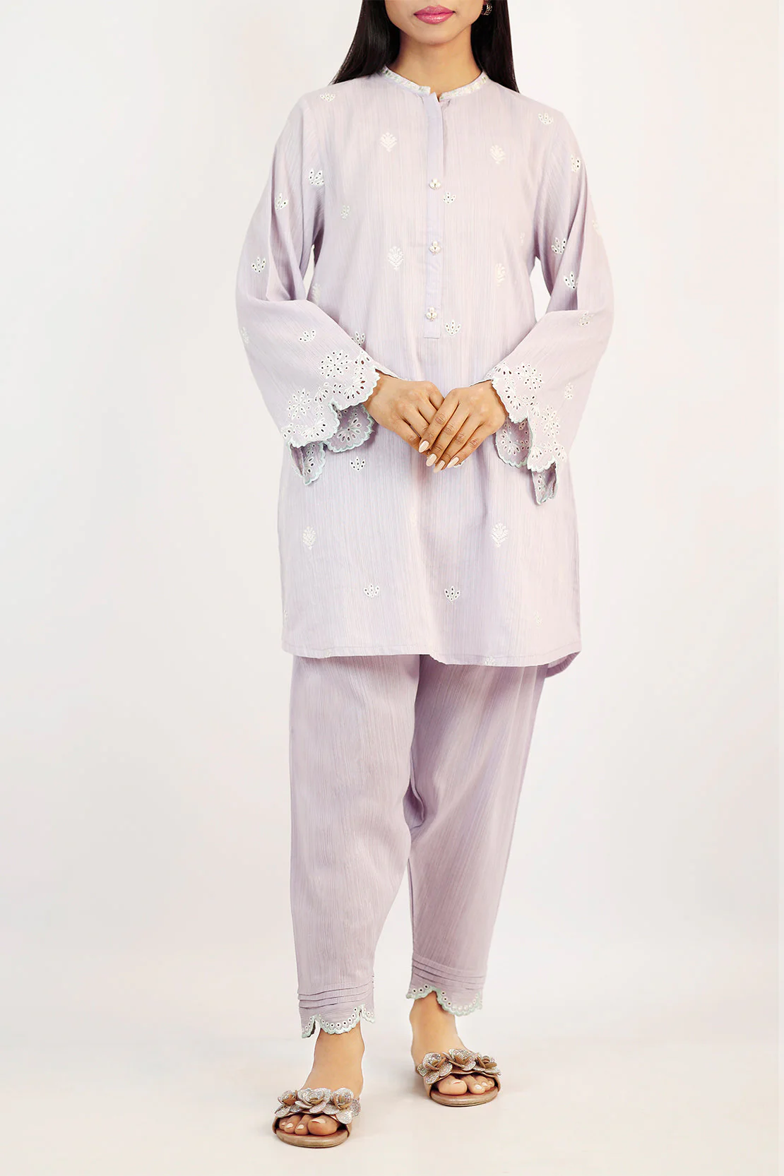Solid Embroidered Zari Filament Stitched 2 Piece (Shirt/Trouser) - Image 2