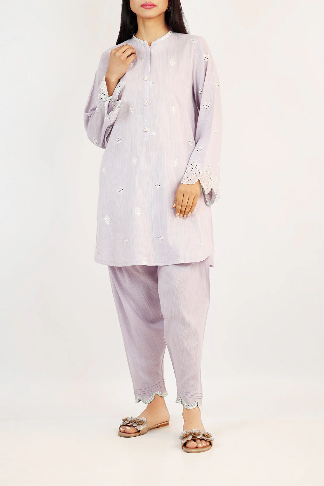 Solid Embroidered Zari Filament Stitched 2 Piece (Shirt/Trouser) - Image 3