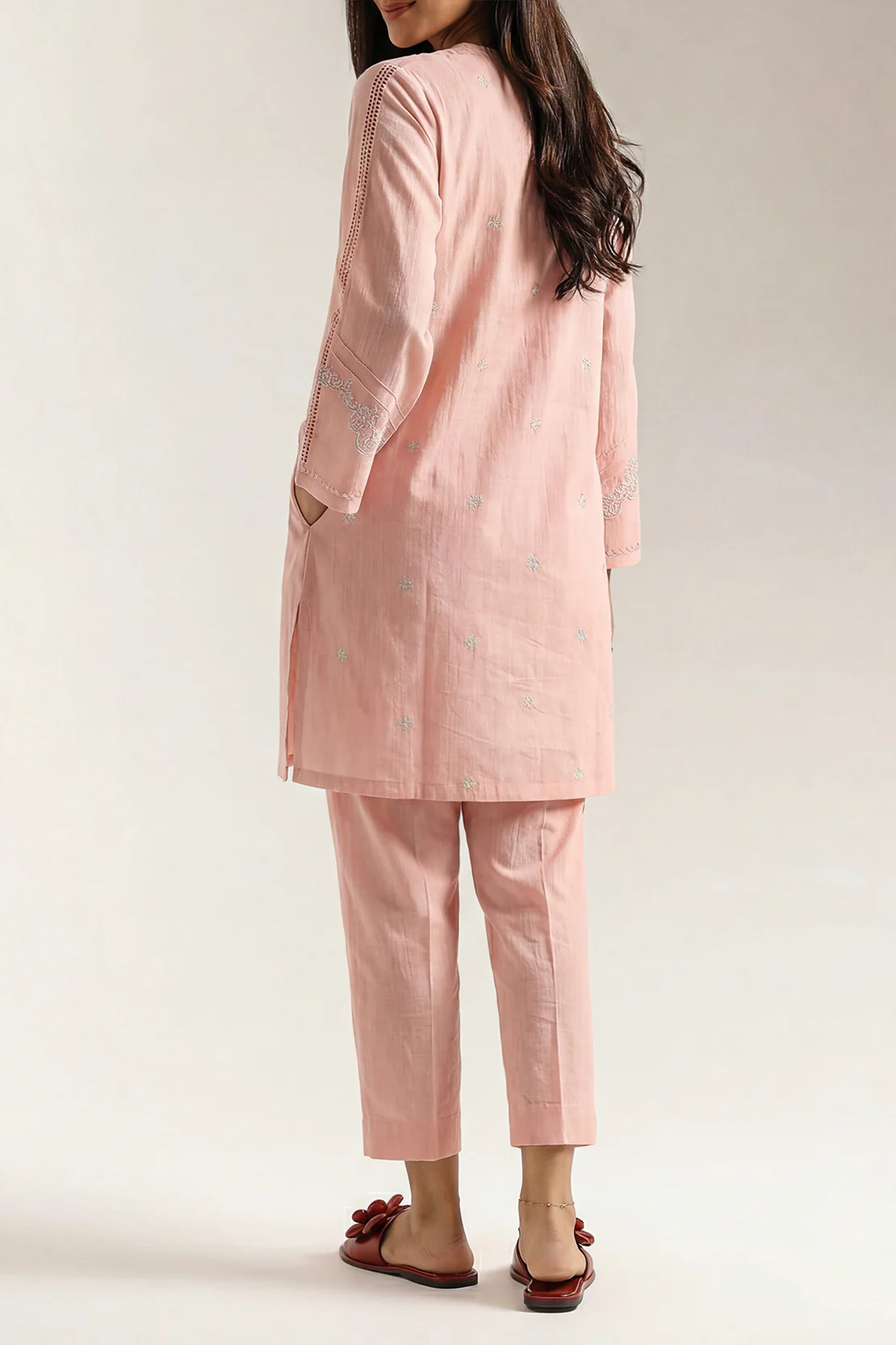 Solid Embroidered Zari Filament Stitched 2 Piece (Shirt/Trouser) - Image 3