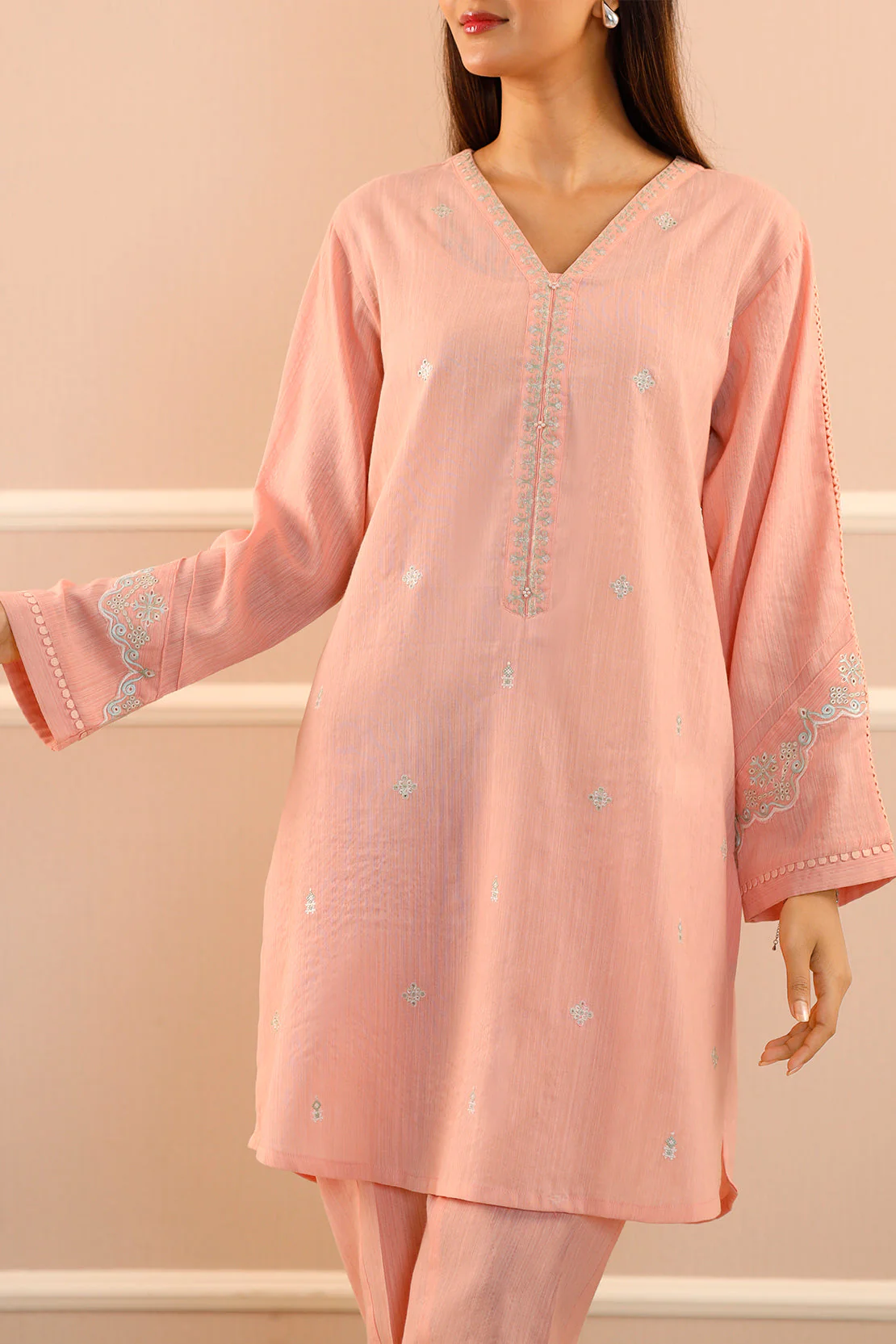 Solid Embroidered Zari Filament Stitched 2 Piece (Shirt/Trouser) - Image 5