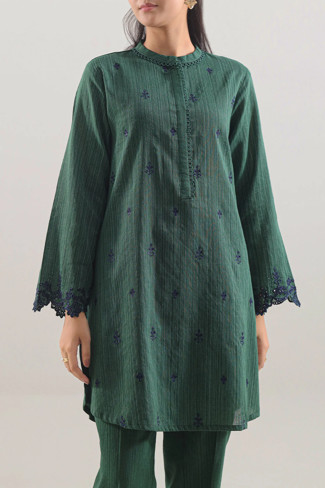 Solid Embroidered Zari Silk Touch Stitched 2 Piece (Shirt/Trouser) - Image 2