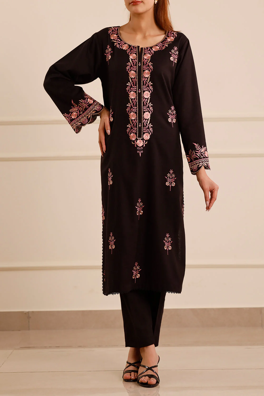Solid Embroidered Zari Strip Stitched 2 Piece (Shirt/Trouser) - Image 2