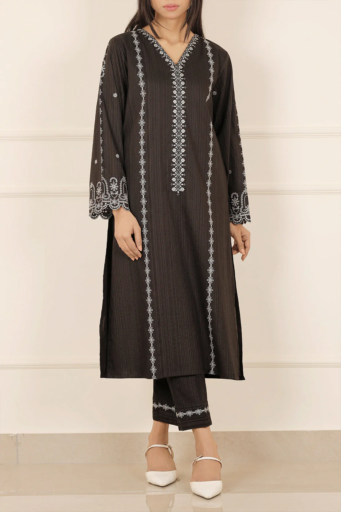 Solid Embroidered Zari Stript Stitched 2 Piece (Shirt/Trouser)