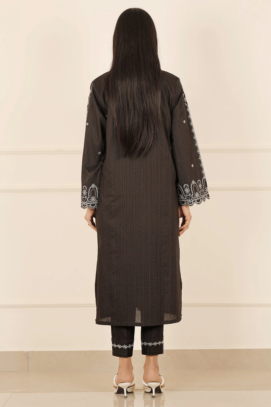Solid Embroidered Zari Stript Stitched 2 Piece (Shirt/Trouser) - Image 2