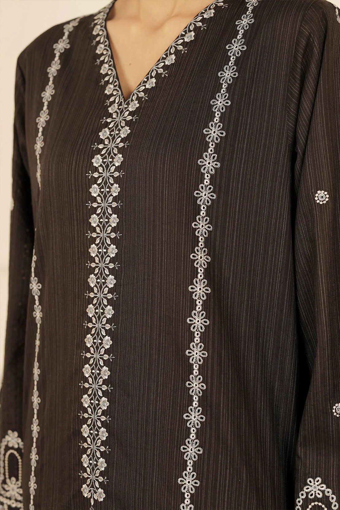 Solid Embroidered Zari Stript Stitched 2 Piece (Shirt/Trouser) - Image 5