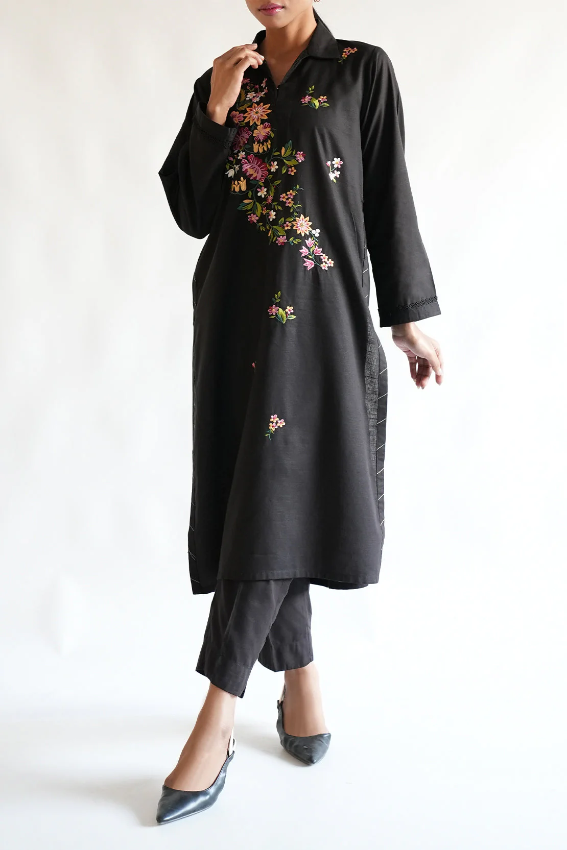 Solid Embroidered Zari Stript Stitched 2 Piece (Shirt/Trouser) - Image 5