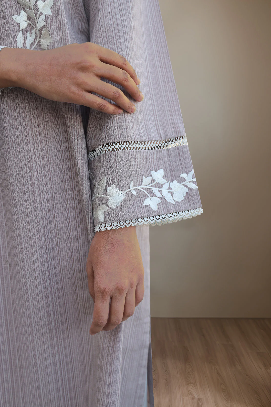Solid Embroidery Viscose Slub Stitched Shirt - Image 3