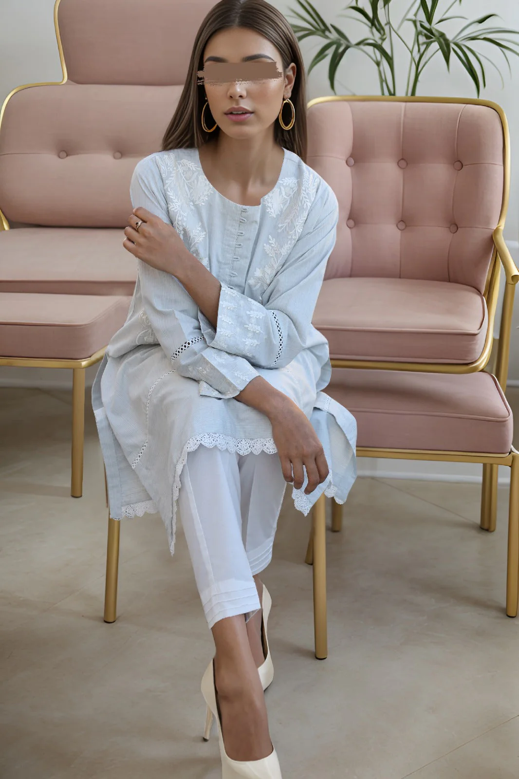 Solid Embroidery Viscose Slub Stitched Shirt - Image 3