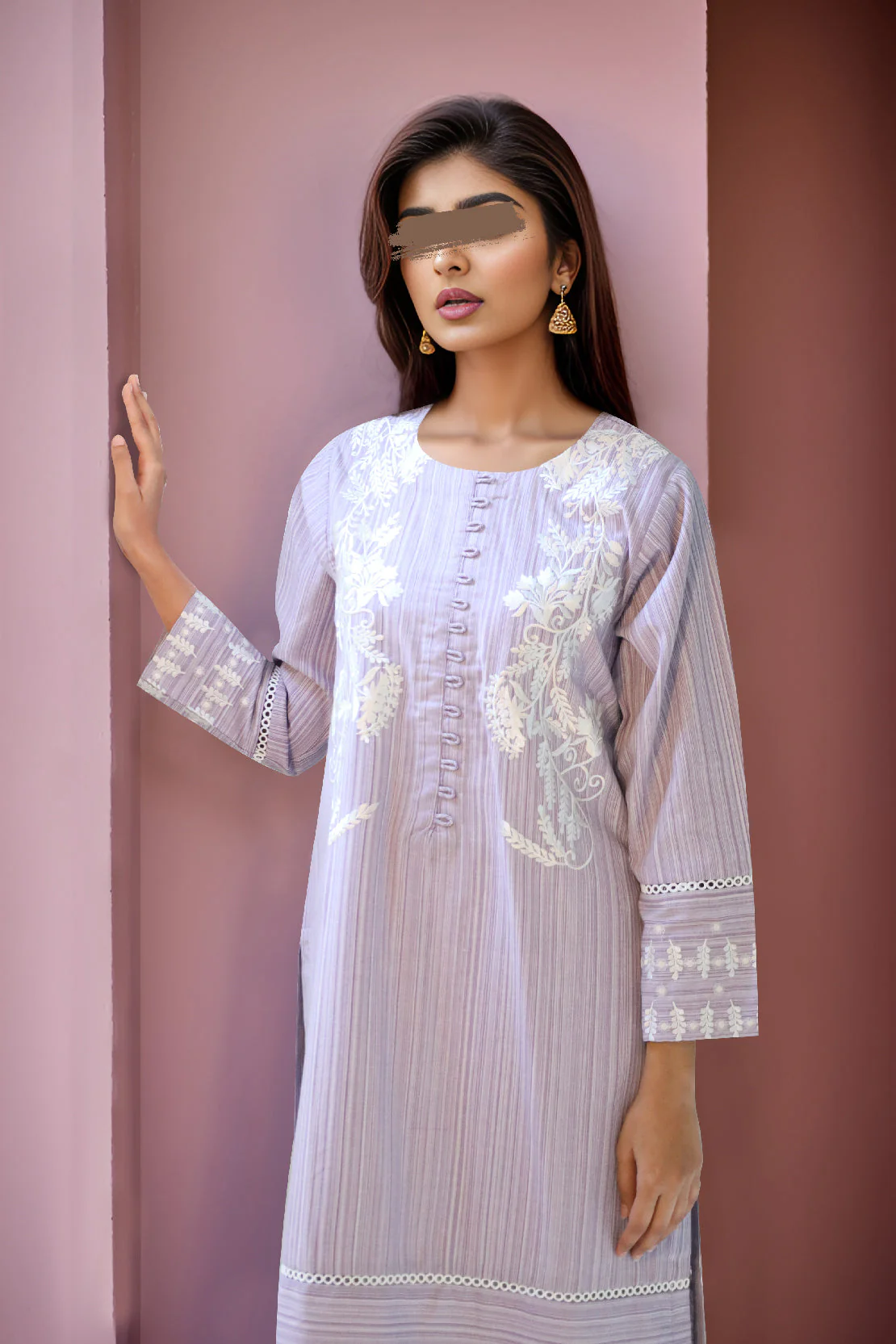 Solid Embroidery Viscose Slub Stitched Shirt - Image 2