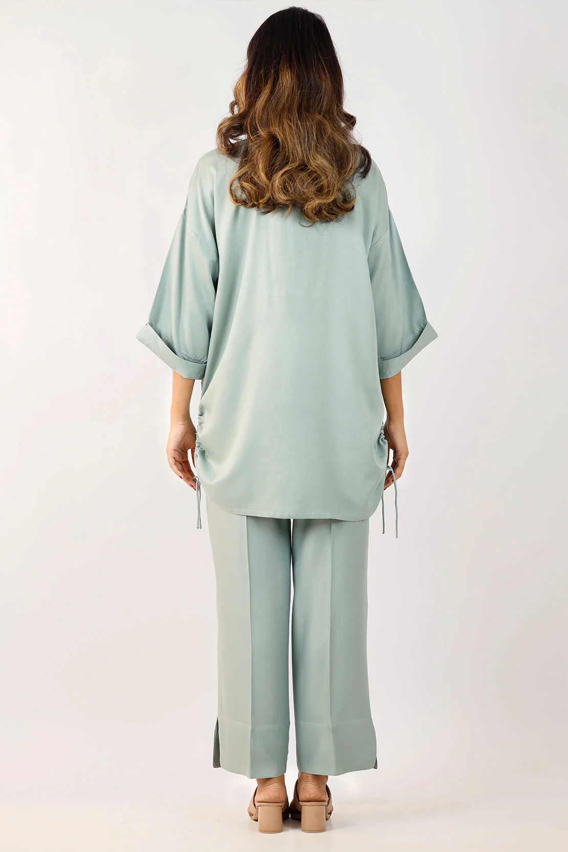 Solid Herringbone Stitched 2 Piece Shirt/Trouser - Image 3