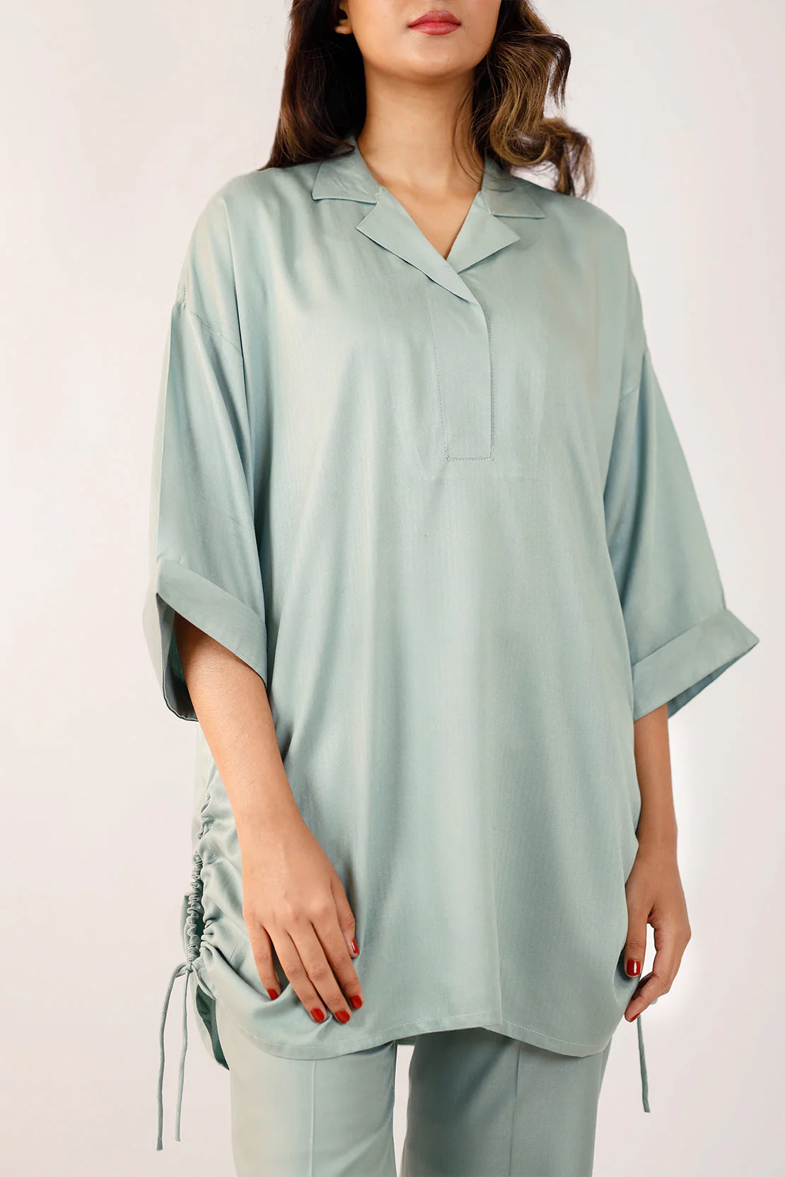Solid Herringbone Stitched 2 Piece Shirt/Trouser - Image 4