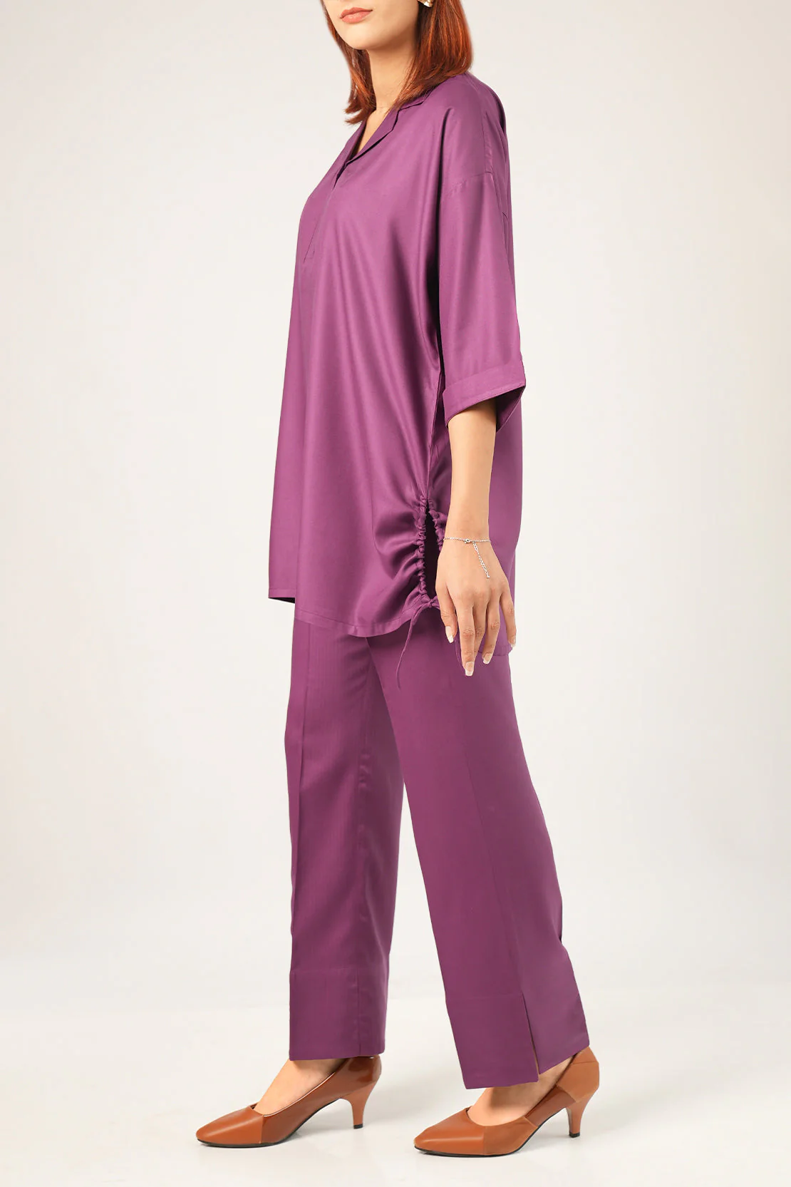 Solid Herringbone Stitched 2 Piece Shirt/Trouser - Image 3
