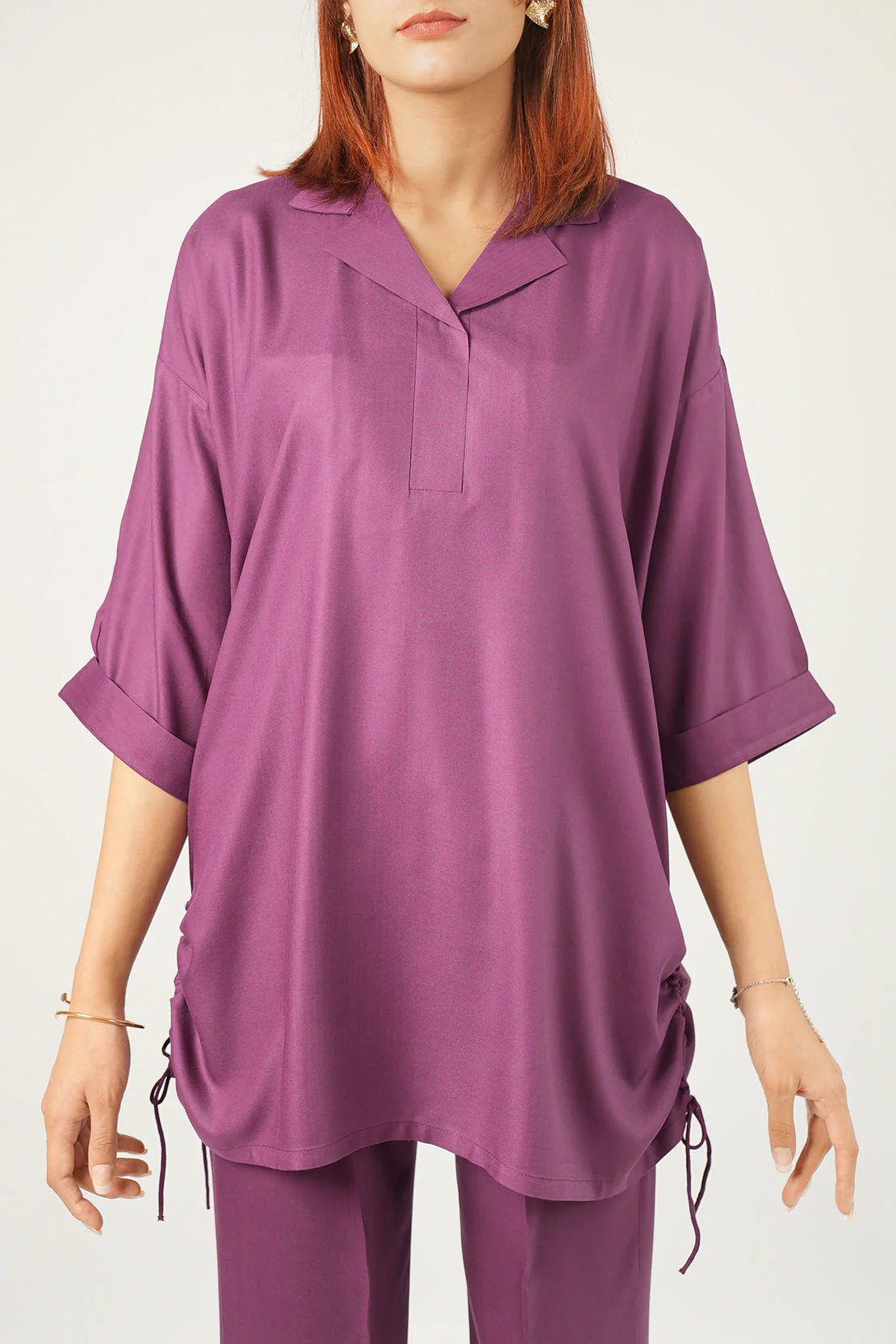 Solid Herringbone Stitched 2 Piece Shirt/Trouser - Image 4