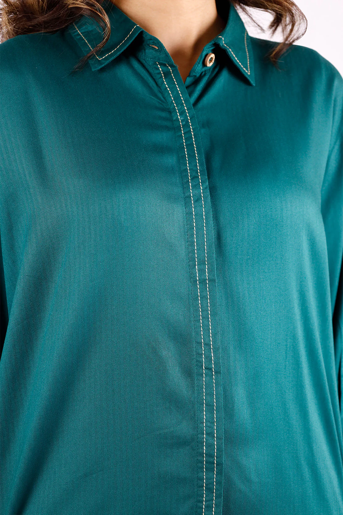 Solid Herringbone Stitched Shirt - Image 4