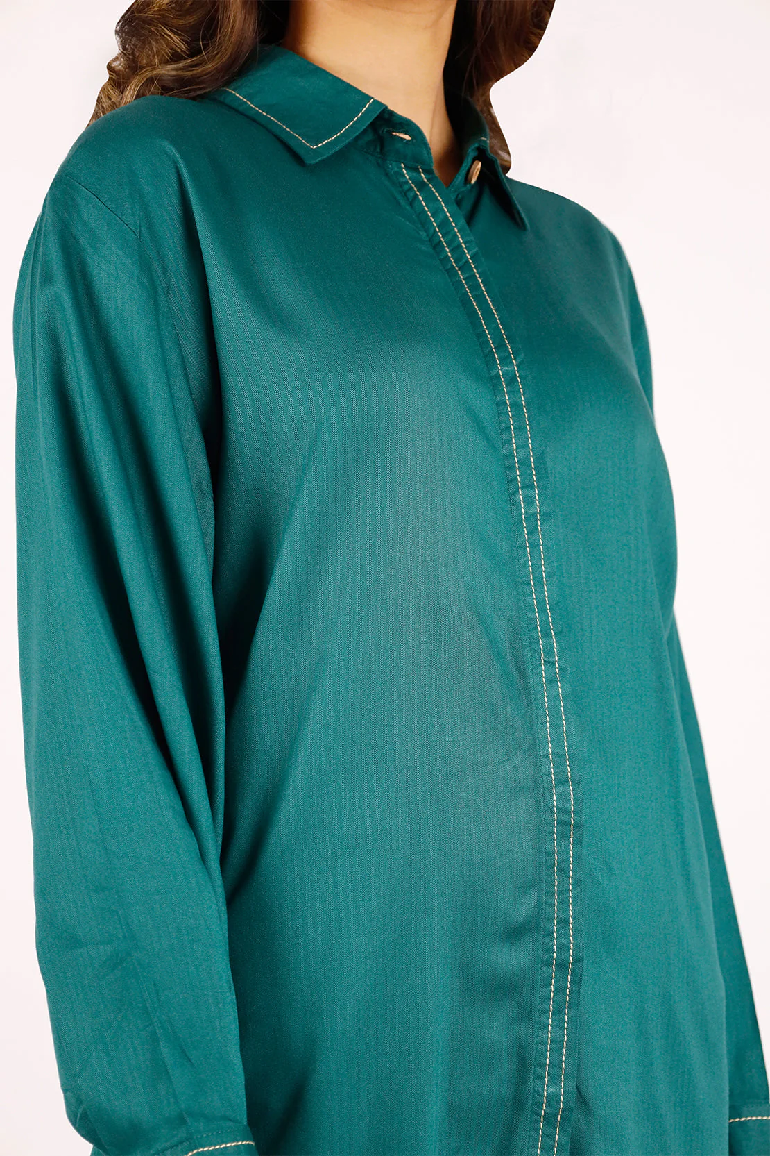 Solid Herringbone Stitched Shirt - Image 5