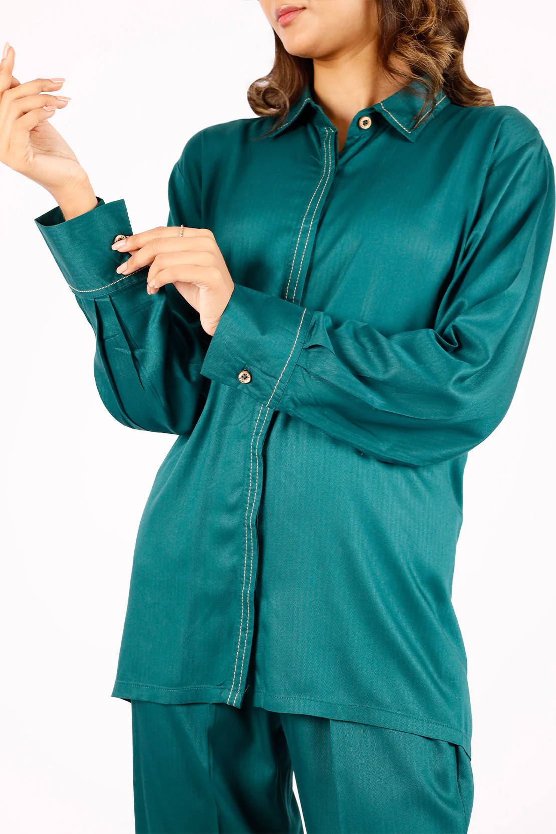 Solid Herringbone Stitched Shirt/Trouser 2 Piece - Image 2