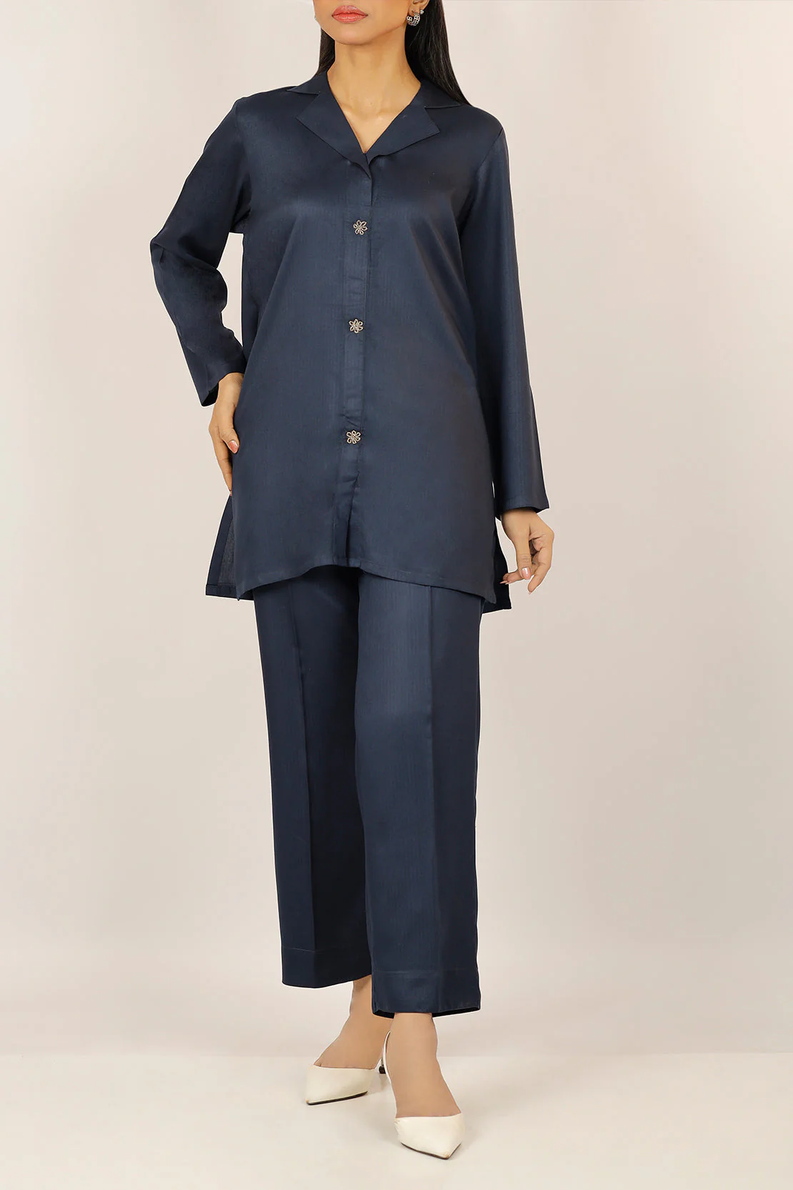 Solid Herringbone Stitched Shirt/Trouser 2 Piece - Image 5