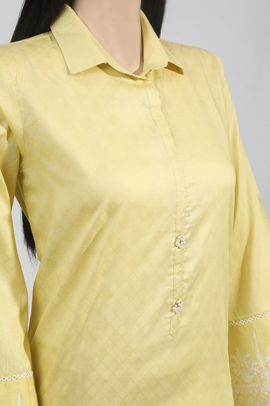 Solid Lawn Jacquard Emb Stitched Shirt - Image 3