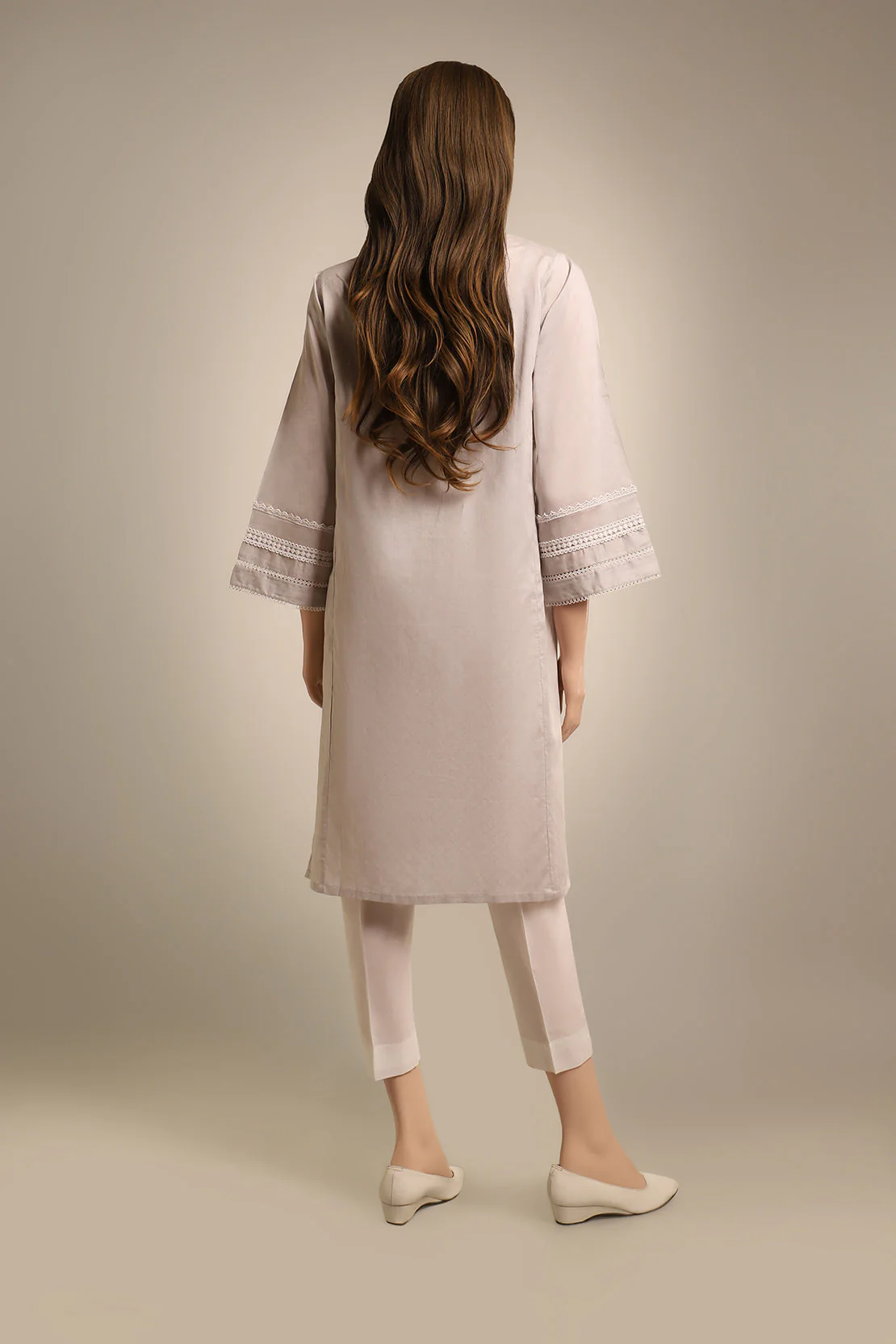 Solid Lawn Jacquard Stitched Shirt - Image 2