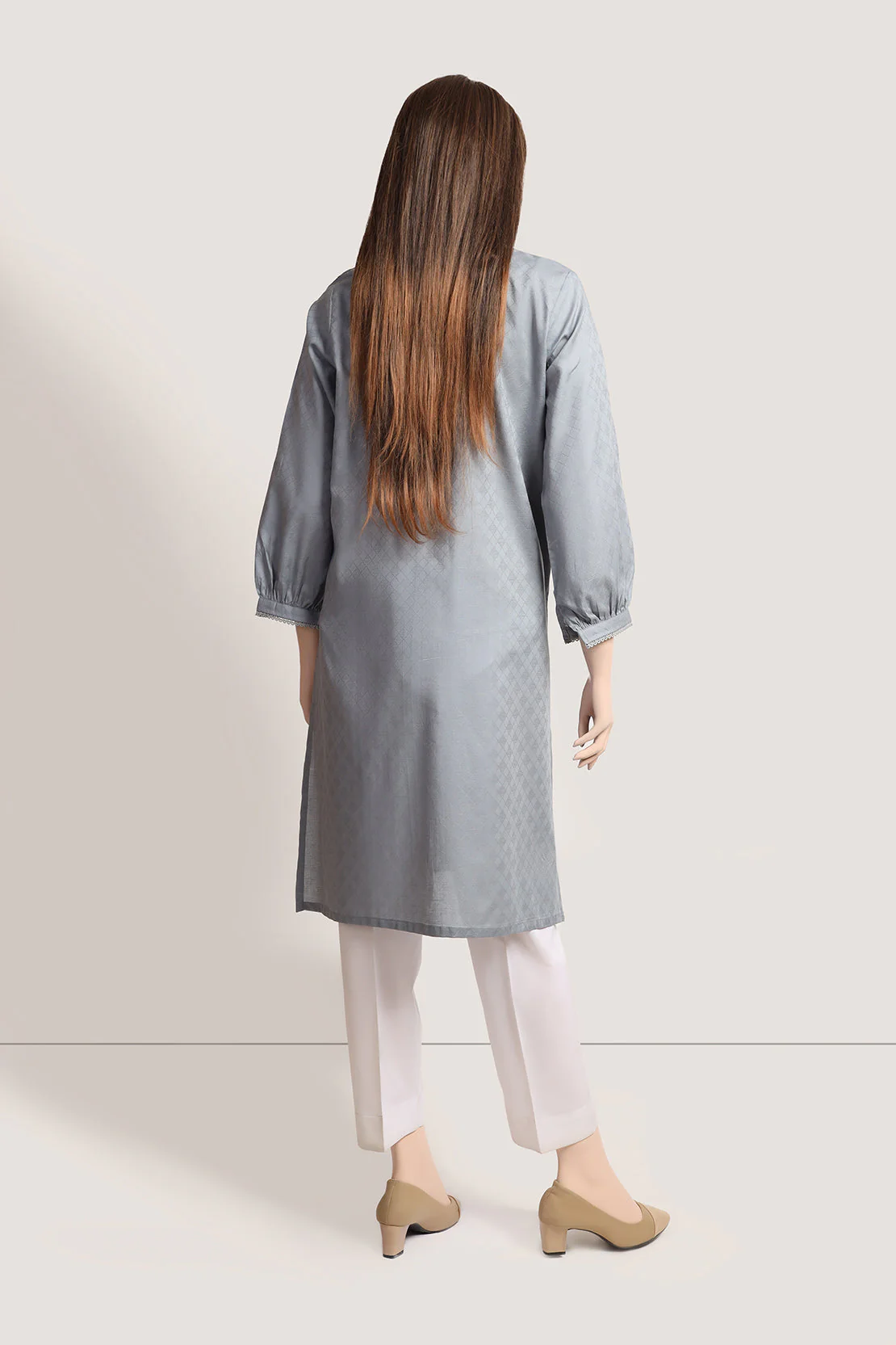 Solid Lawn Jacquard Stitched Shirt - Image 2