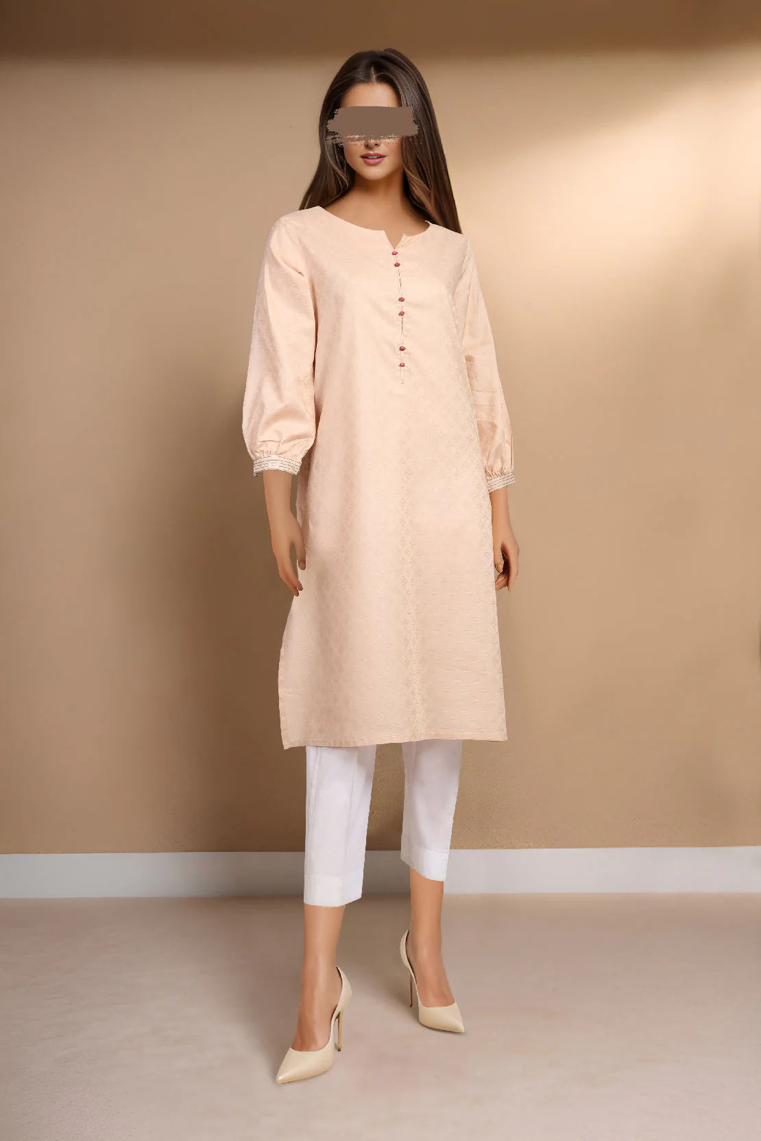 Solid Lawn Jacquard Stitched Shirt - Image 2