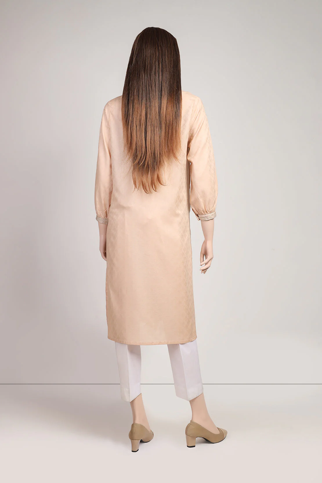Solid Lawn Jacquard Stitched Shirt - Image 3