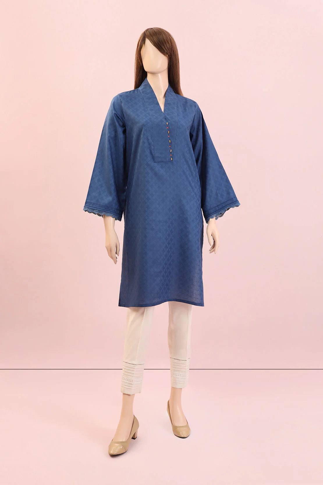 Solid Lawn Jacquard Stitched Shirt
