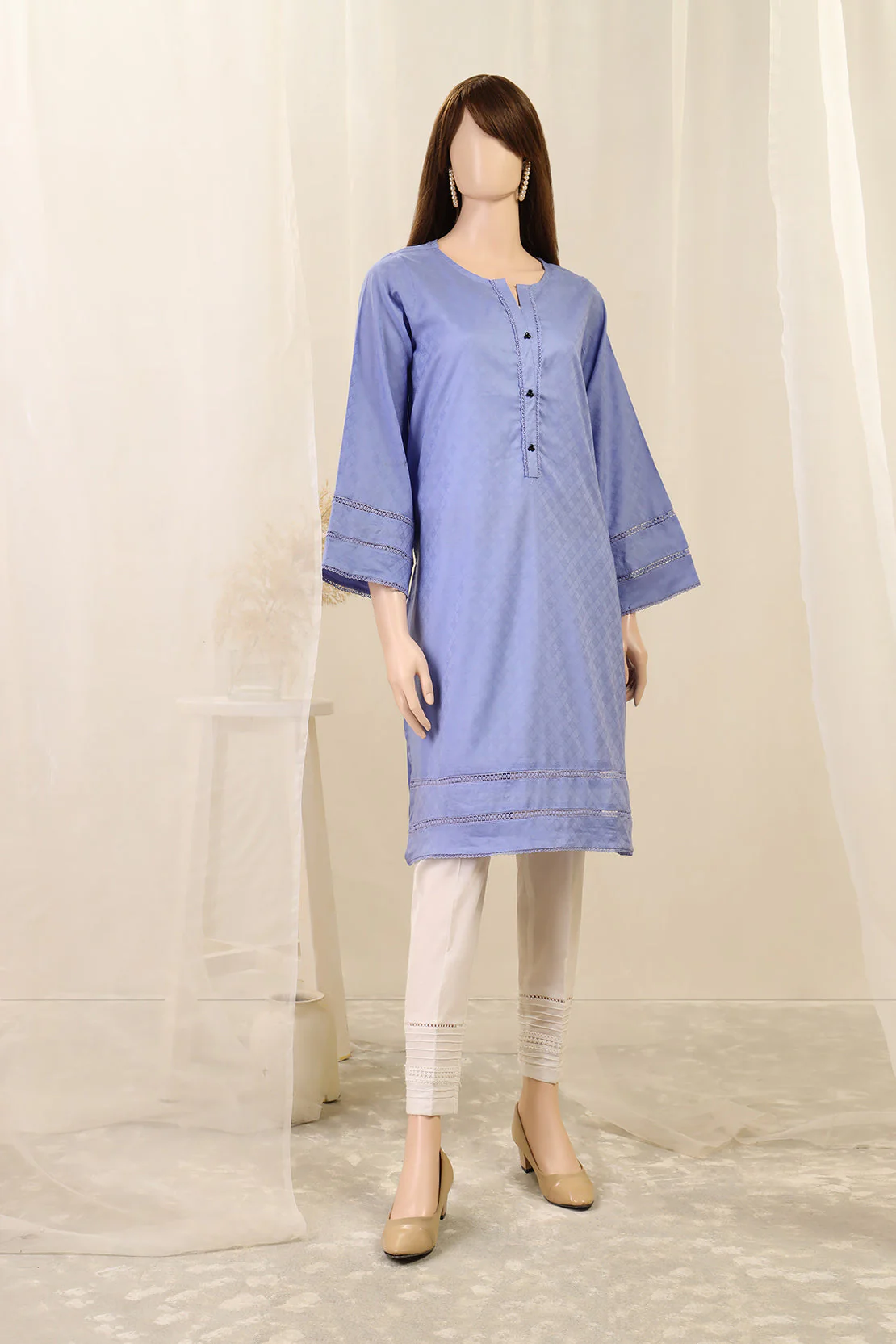 Solid Lawn Jacquard Stitched Shirt