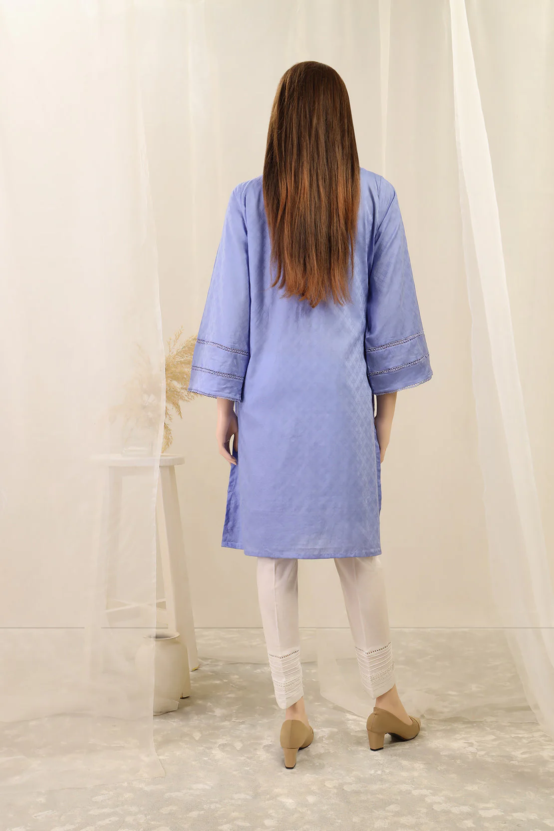 Solid Lawn Jacquard Stitched Shirt - Image 2