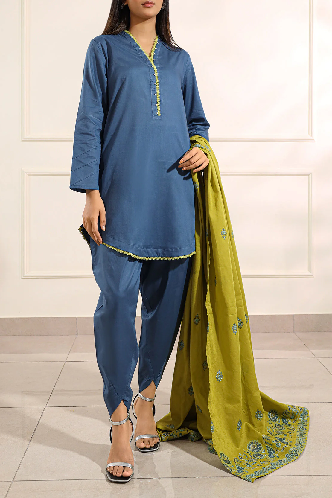 Solid Lawn Stitched Shirt - Image 2