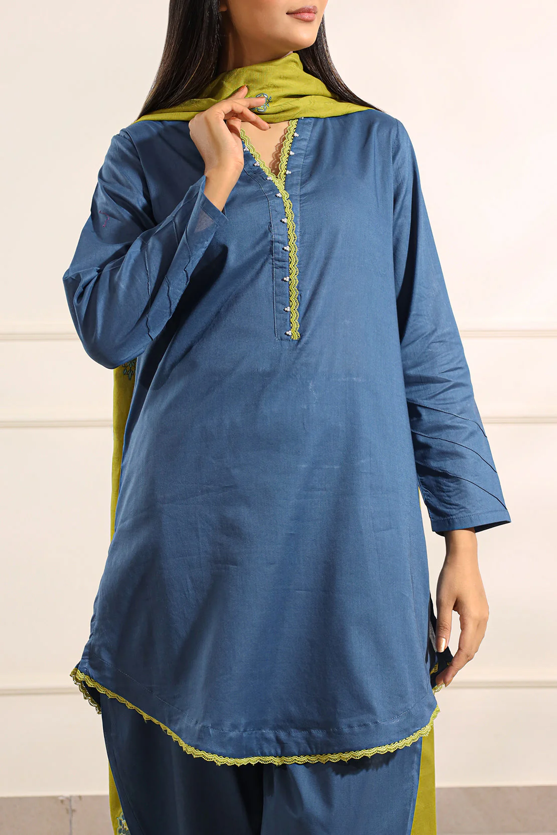 Solid Lawn Stitched Shirt - Image 3