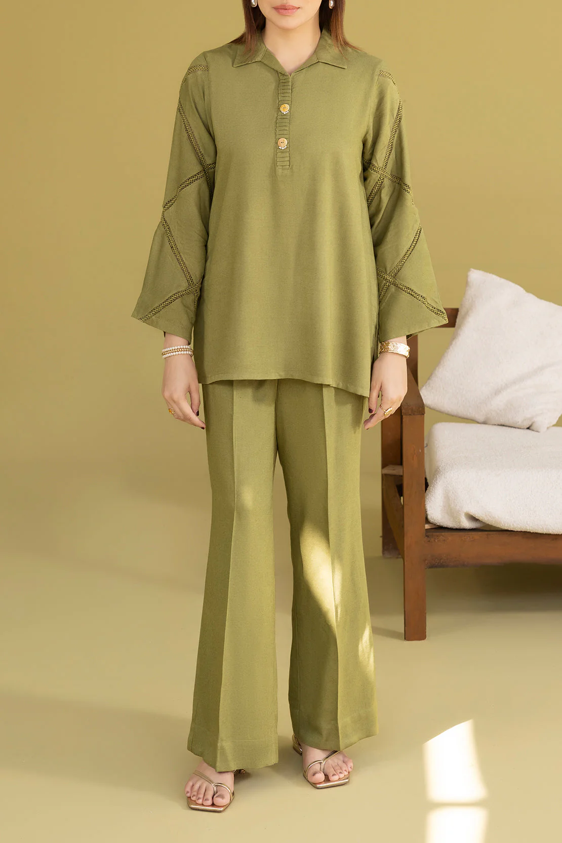 Solid Lawn Stitched Shirt