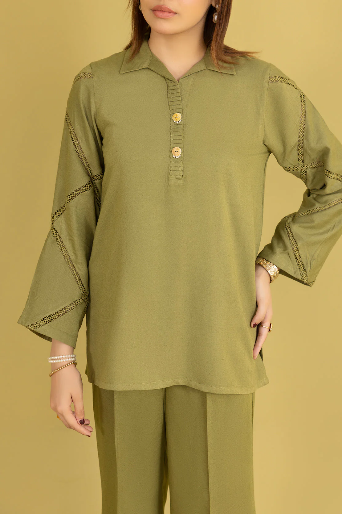 Solid Lawn Stitched Shirt - Image 2
