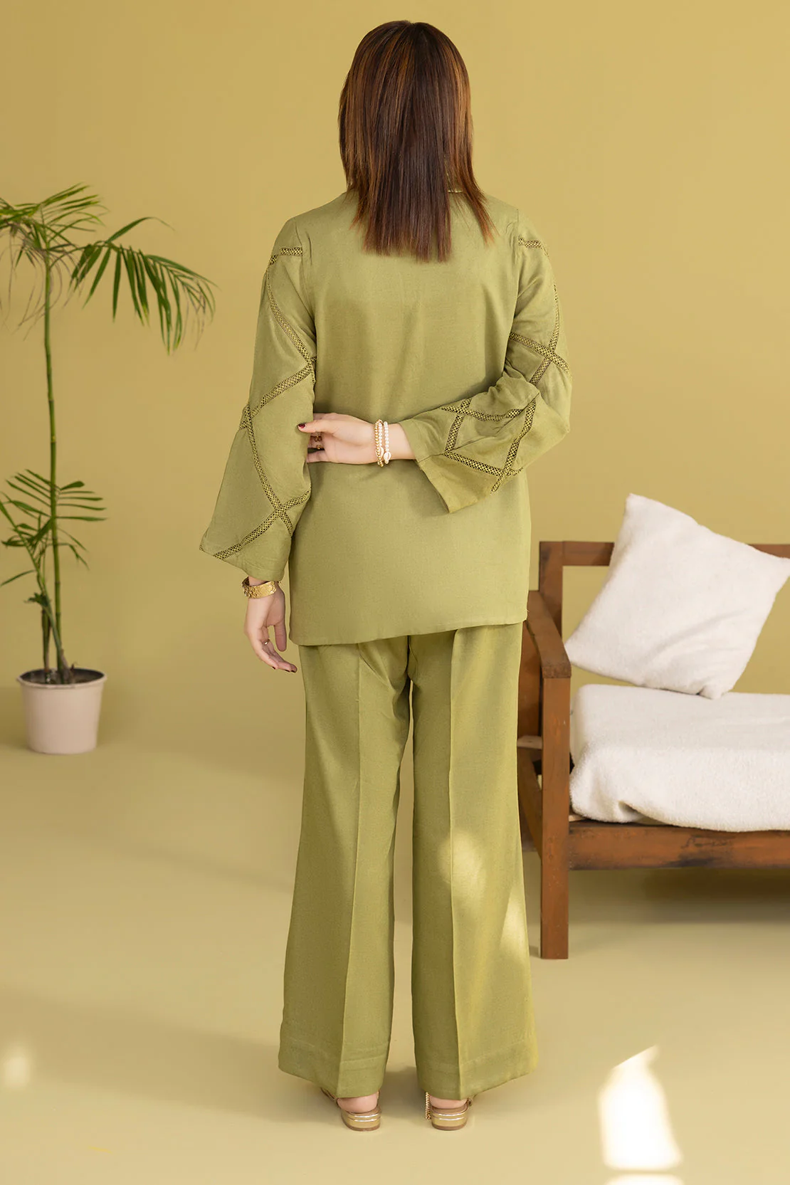 Solid Lawn Stitched Shirt - Image 3