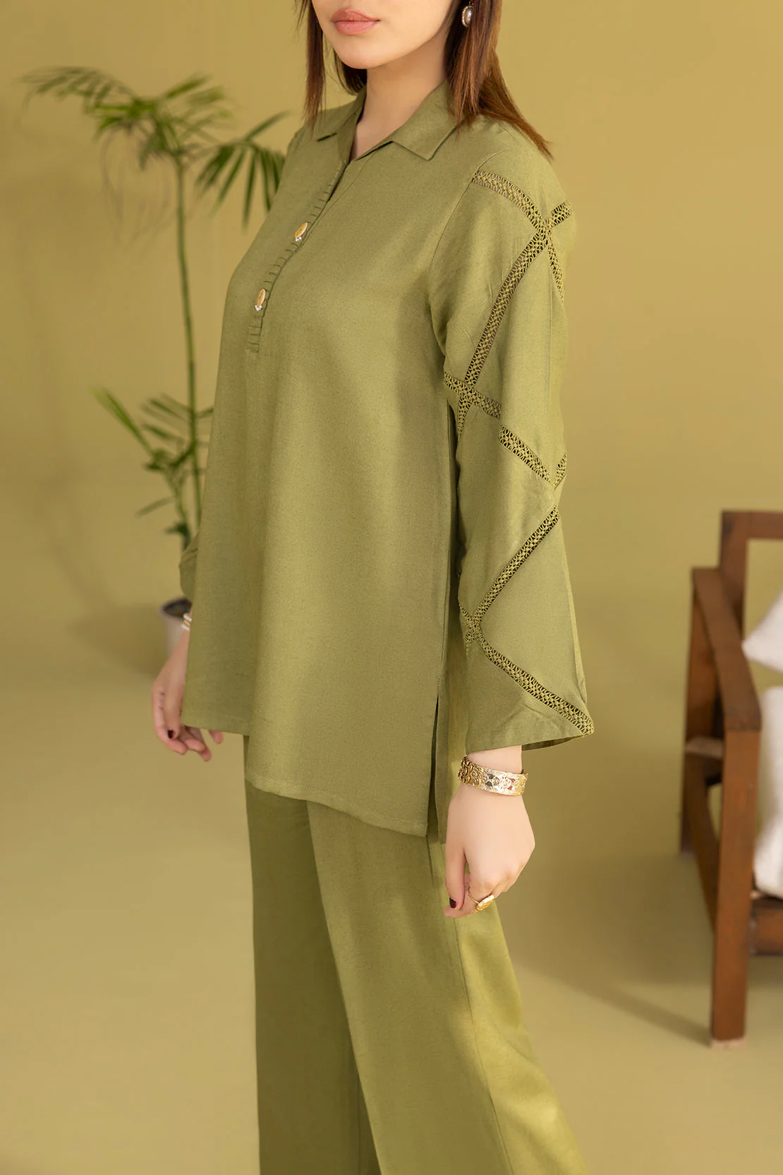 Solid Lawn Stitched Shirt - Image 4