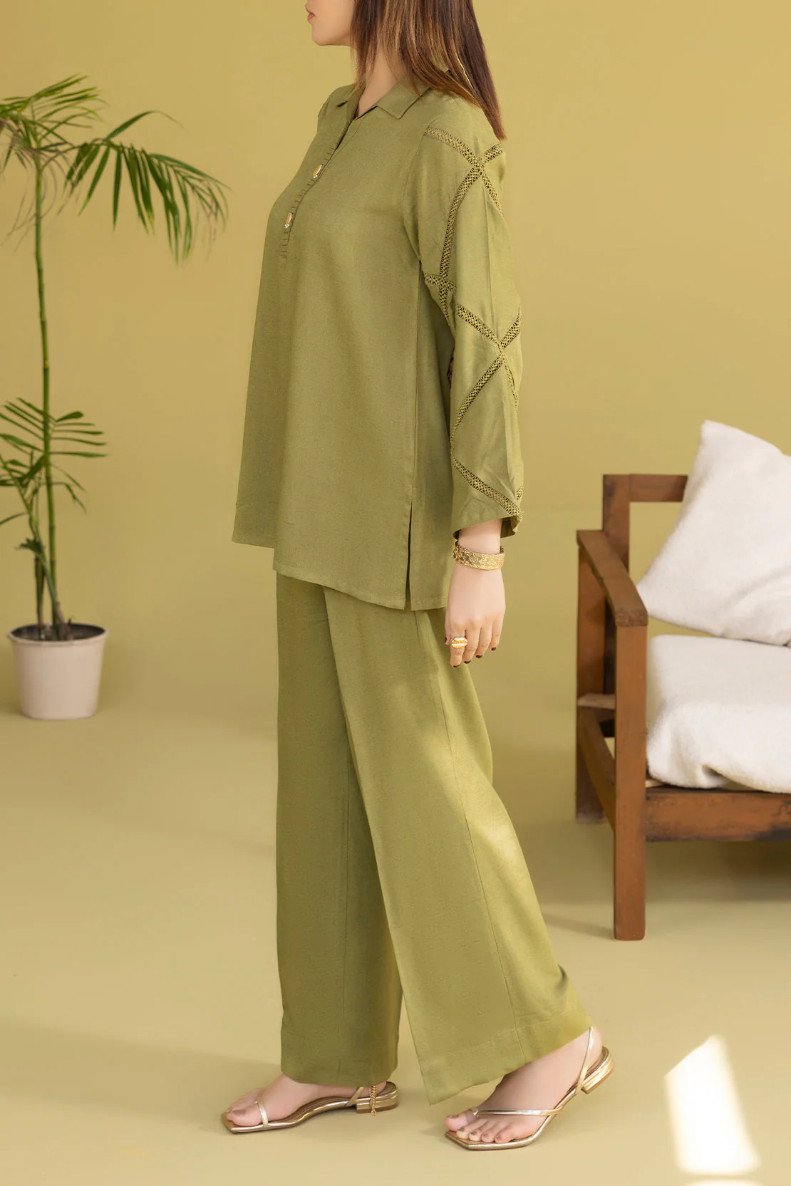Solid Lawn Stitched Shirt - Image 5