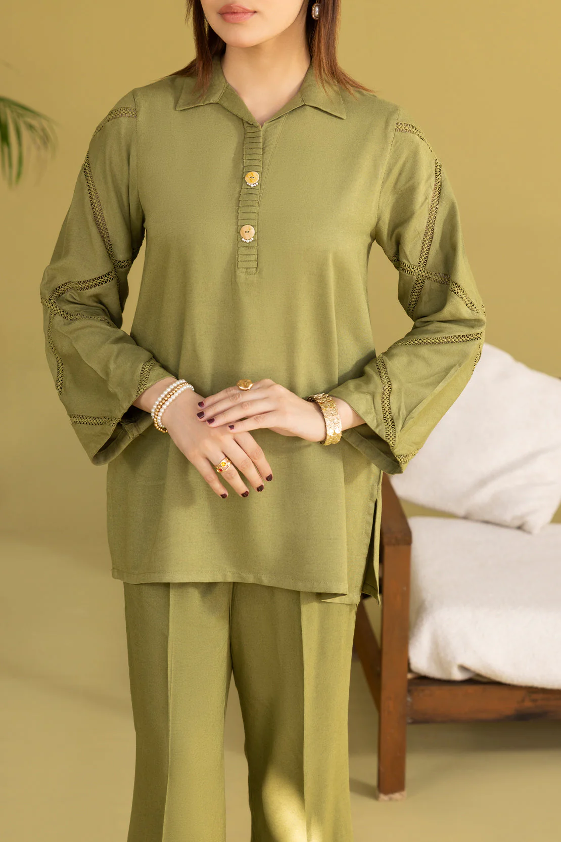 Solid Lawn Stitched Shirt - Image 6