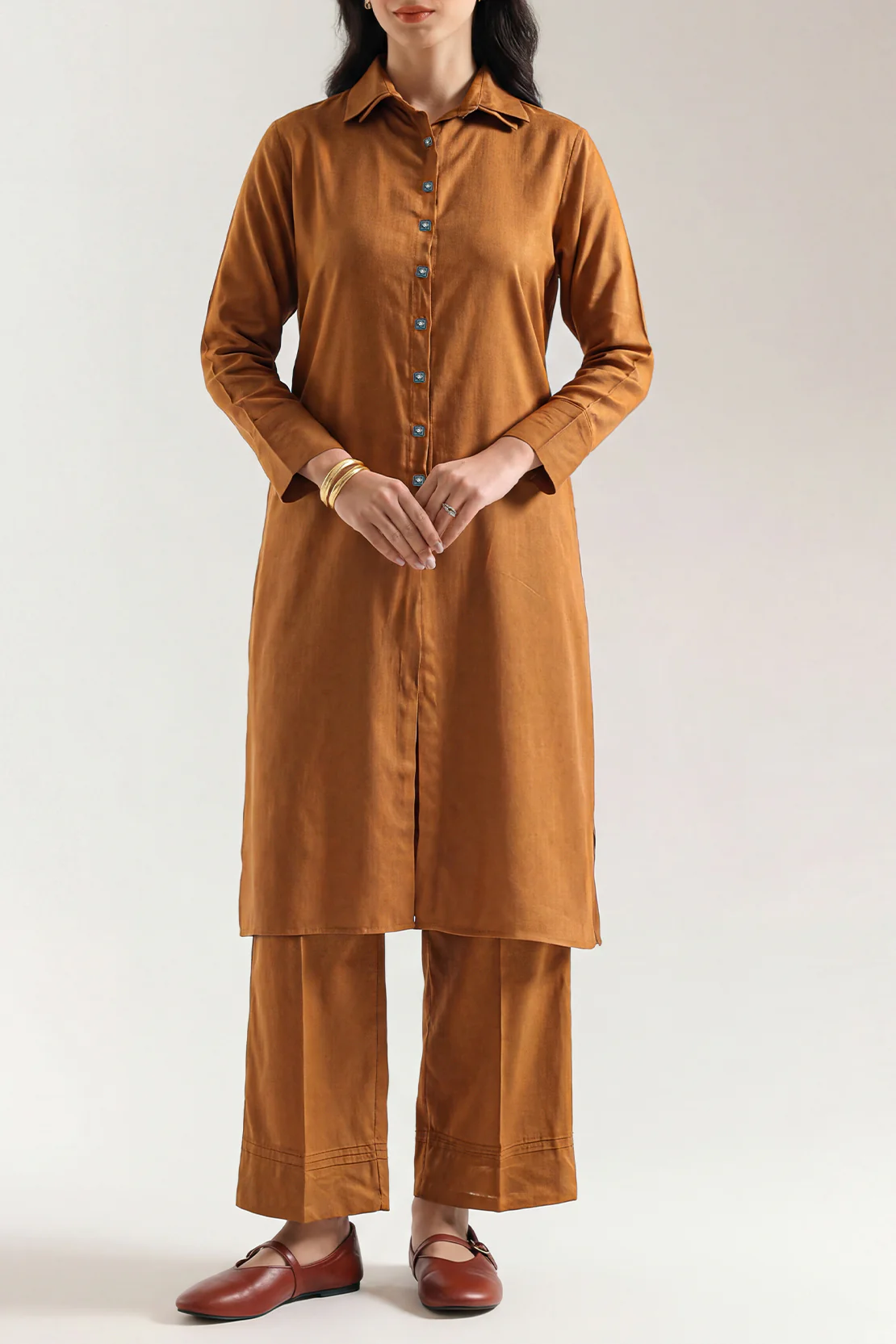 Solid Pashmina Stitched Shirt