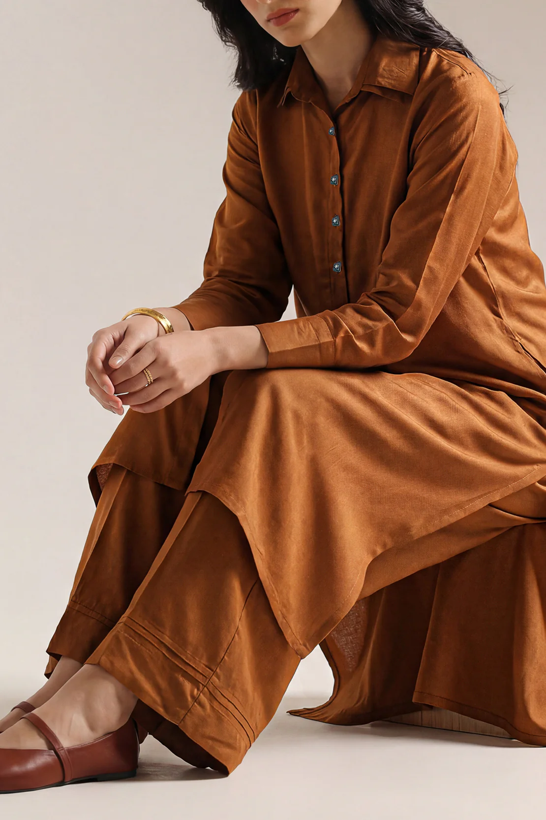 Solid Pashmina Stitched Shirt - Image 2