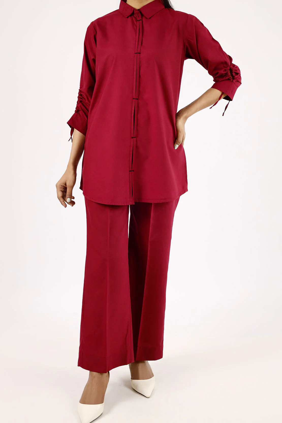 Solid Polyester Stitched 2 Piece (Shirt/Trouser)