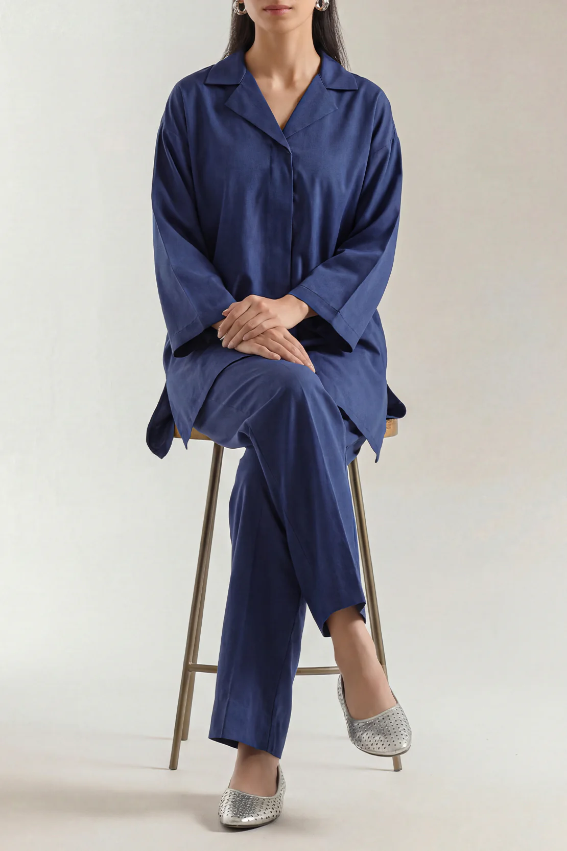 Solid Polyester Stitched 2 Piece (Shirt/Trouser)