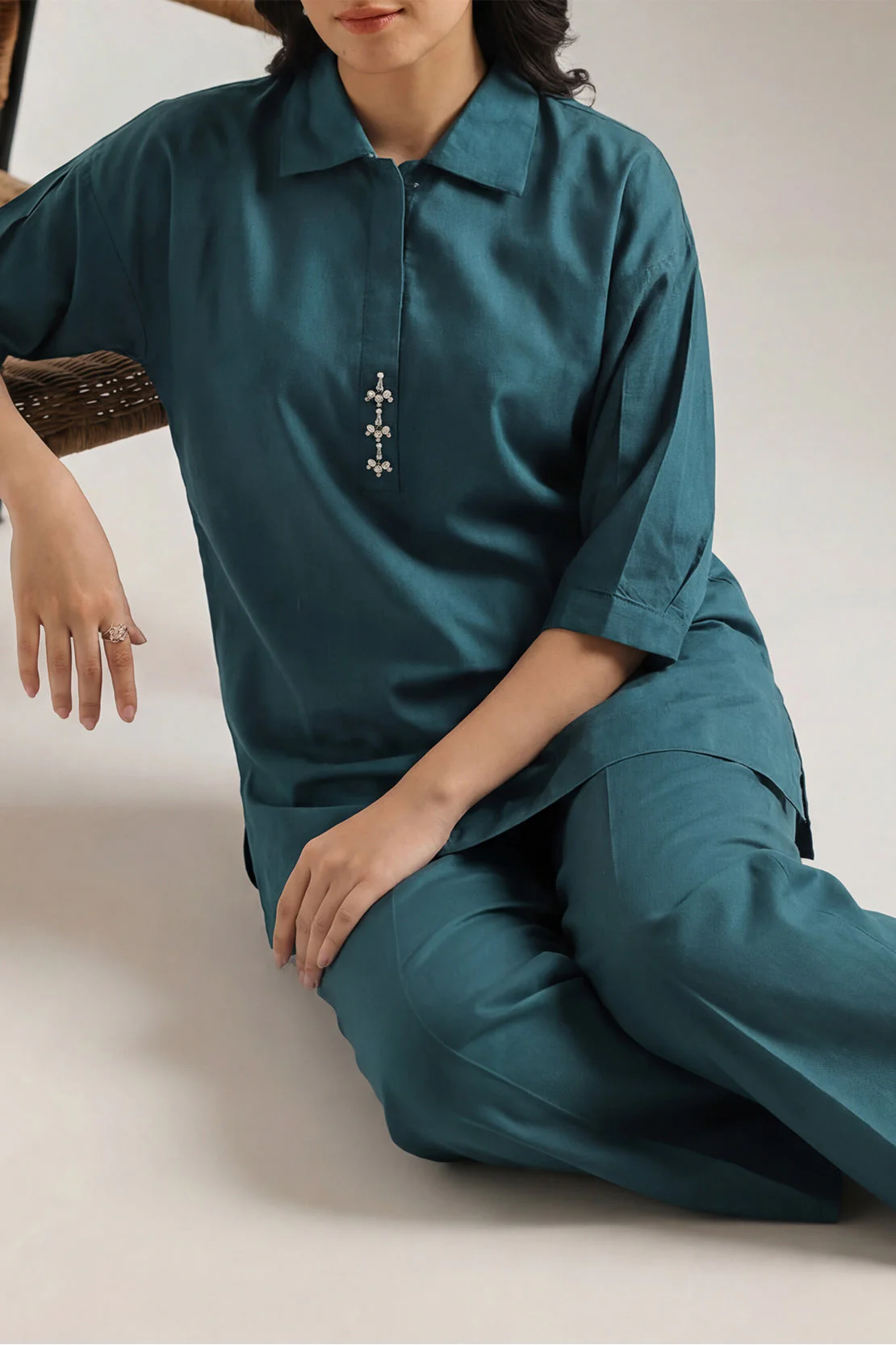 Solid Poplin Stitched Shirt