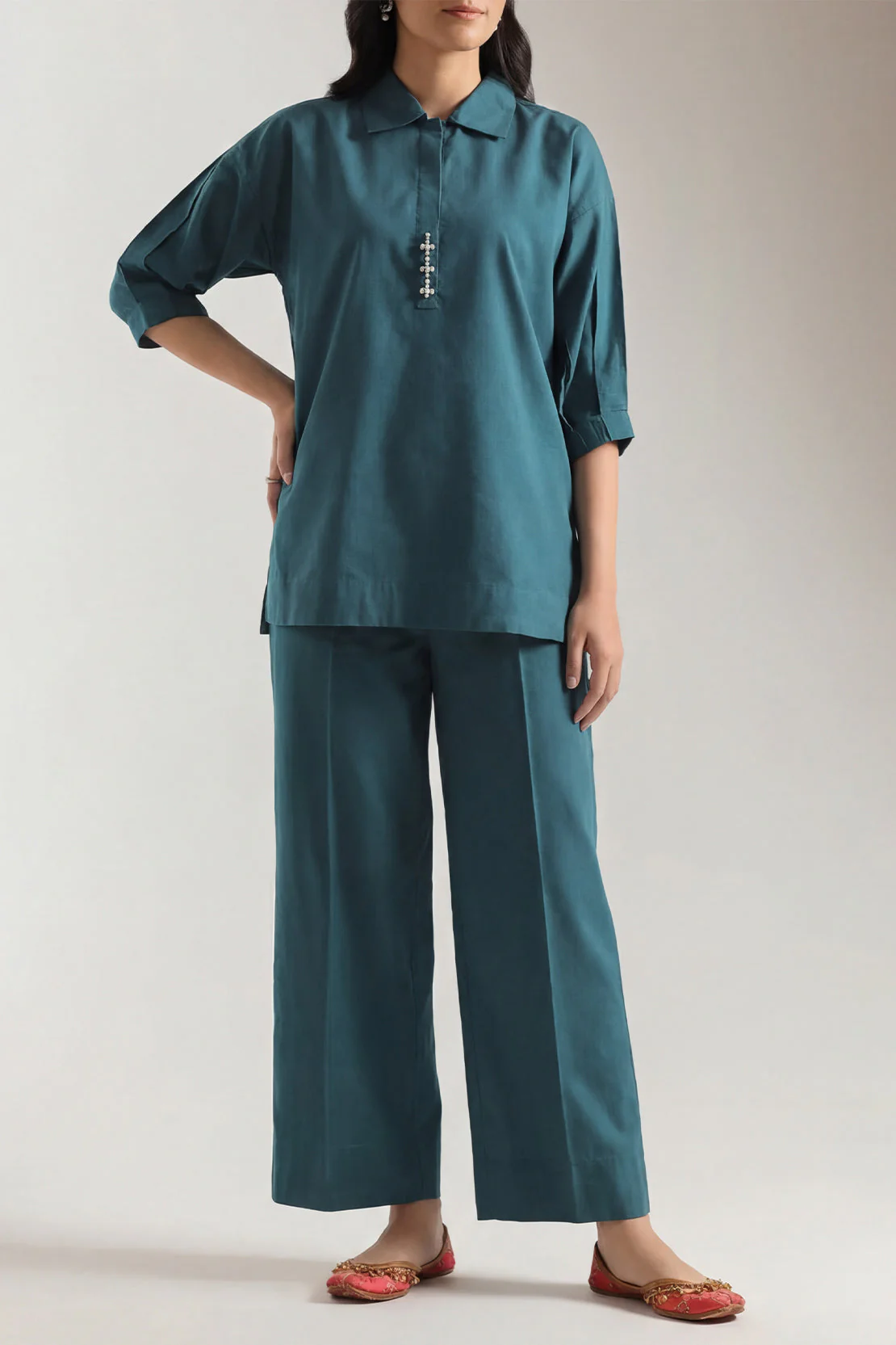 Solid Poplin Stitched Shirt - Image 2