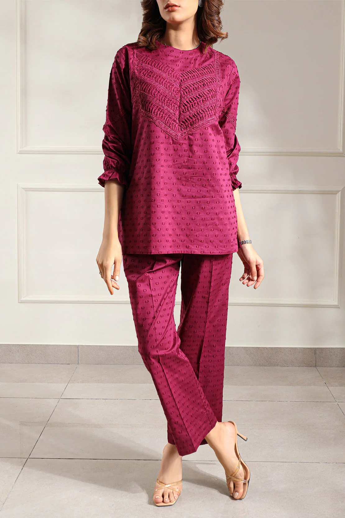 Solid Reverse Jacquard Stitched 2 Piece (Shirt/Trouser) - Image 2