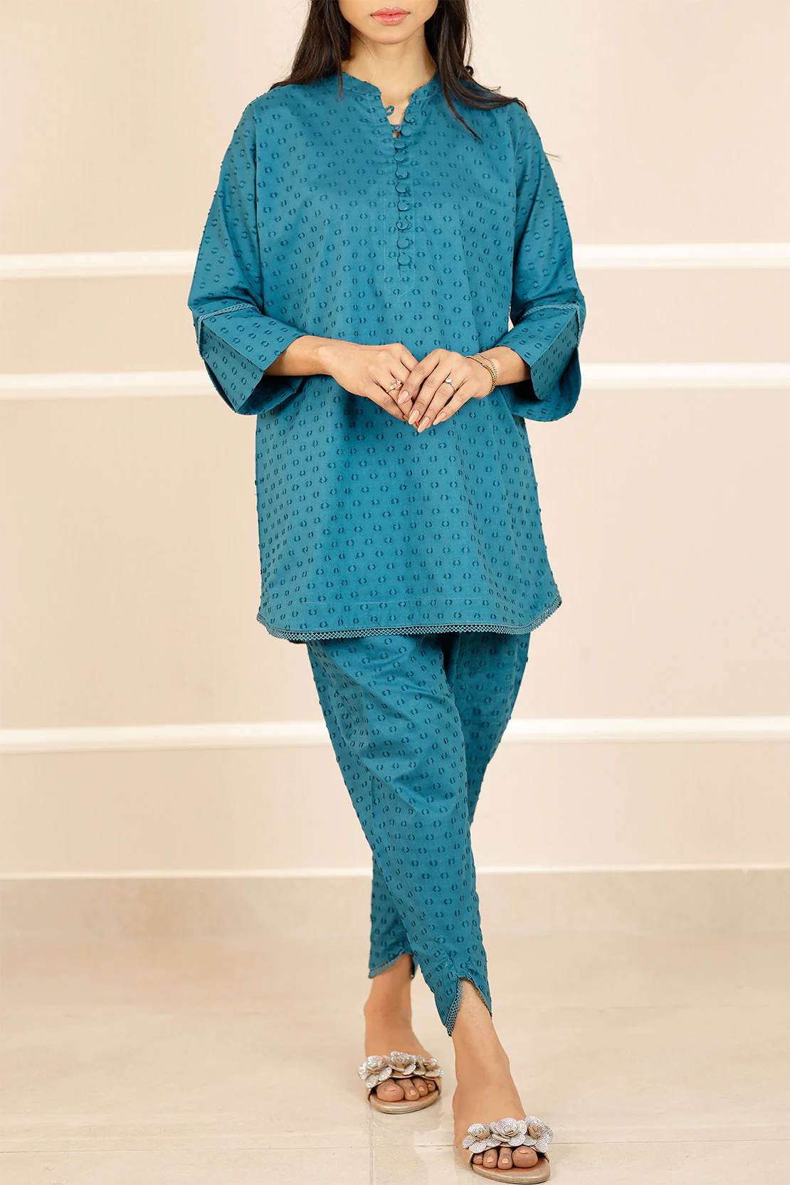 Solid Reverse Jacquard Stitched 2 Piece (Shirt/Trouser)
